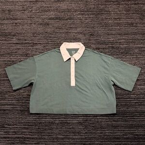 NWT GAP Size S Green/White Vintage Crop Color Block Short Sleeve Rugby Polo Top